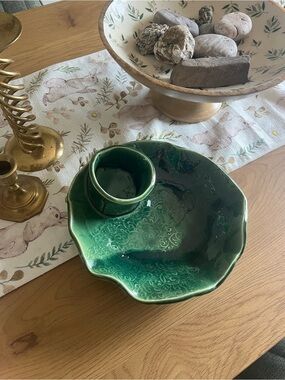 Hand made Green Ceramic Dip Bowl pottery